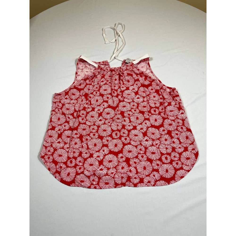 LOFT Halter Top Womens Small Red White Floral Sunburst Rayon Tie Neck Blouse